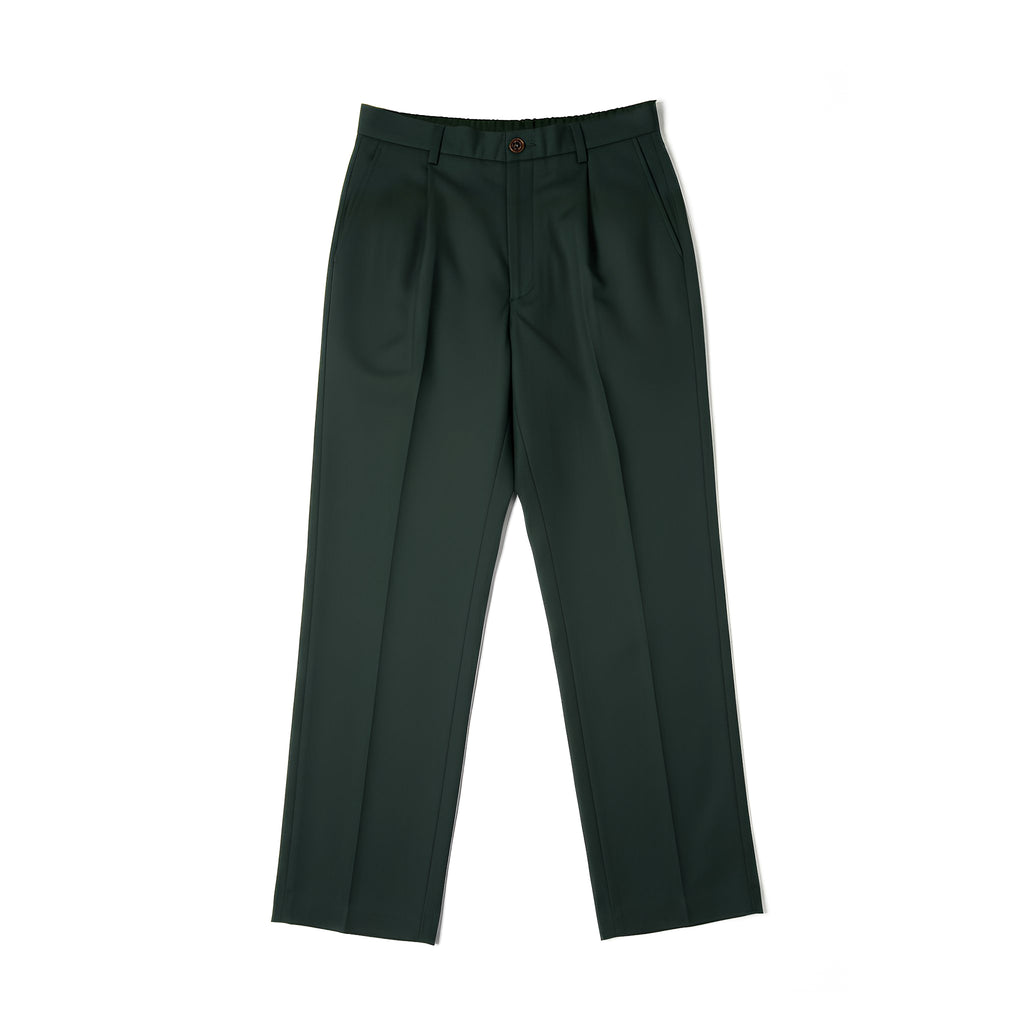 Dark green pleated pants on a white background