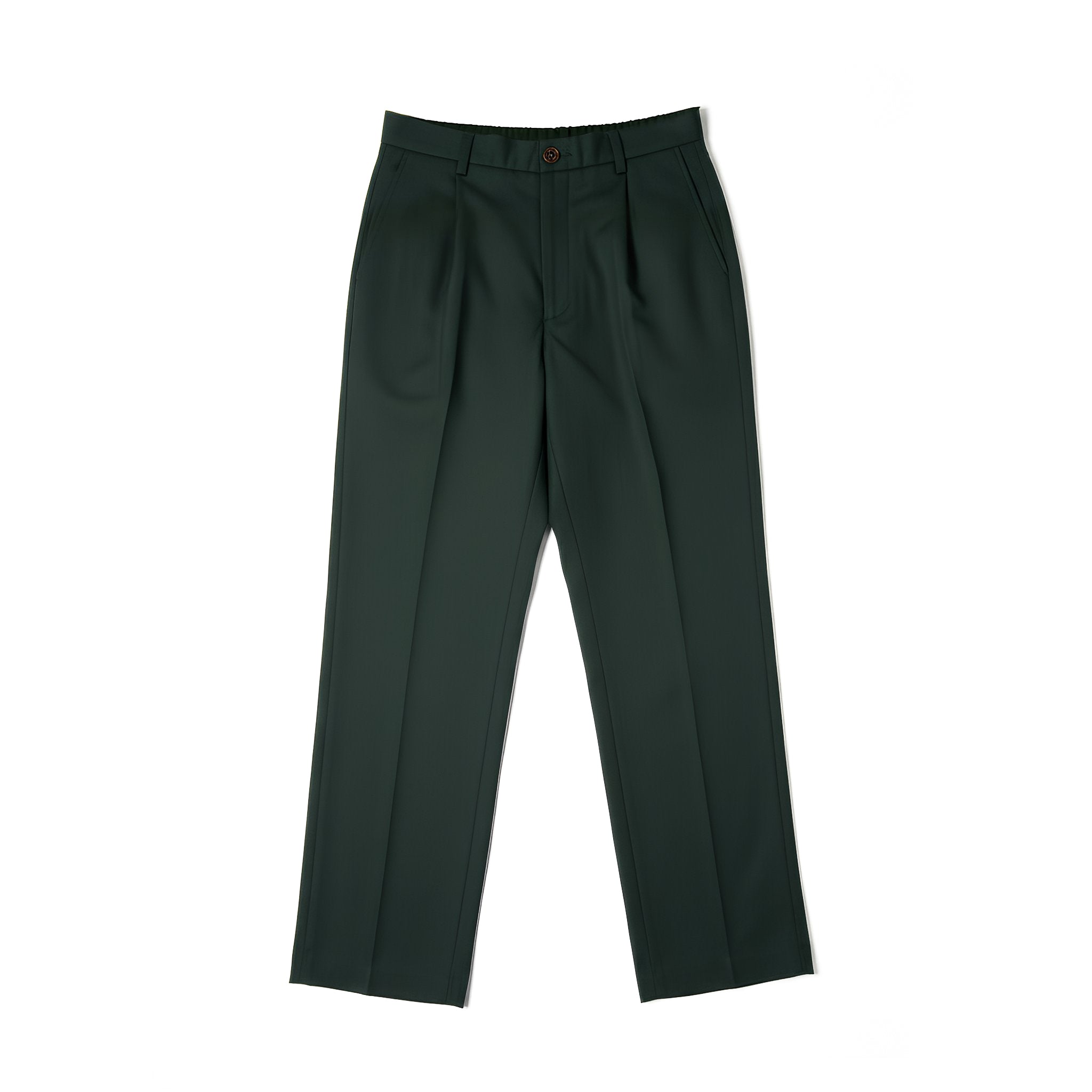Dark green pleated pants on a white background